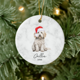 Aquarel Crème Parti Goldendoodle Honden Schilderij Keramisch Ornament