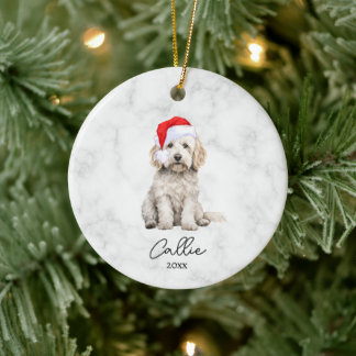 Aquarel Crème Parti Goldendoodle Honden Schilderij Keramisch Ornament
