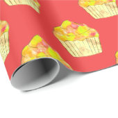 Aquarel Cupcake Schildering Op Rode Inpakpapier (Rol Hoek)