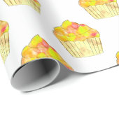 Aquarel Cupcake Schildering Op Wit Cadeaupapier (Rol Hoek)