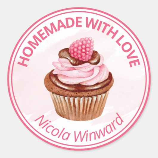 Aquarel Cupcake Thuisbedrijf Ronde Sticker (Voorkant)