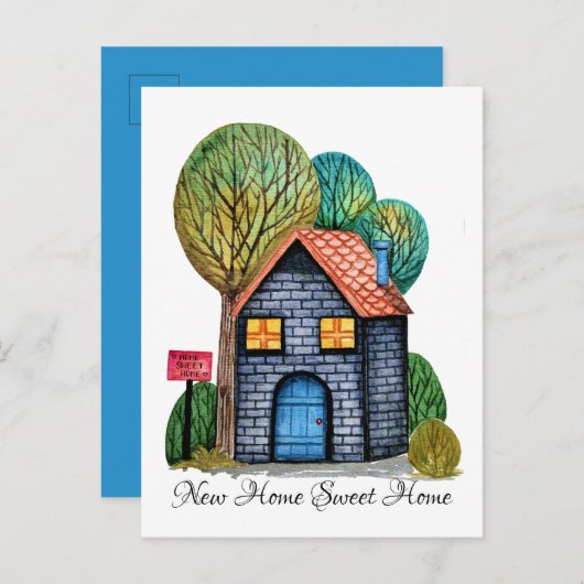 Aquarel Cute Home Sweet Home Kunst Aankondigingskaart (Voorkant / Achterkant)