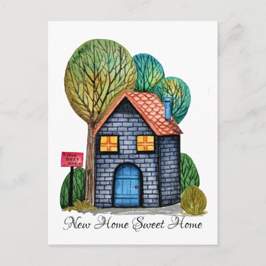 Aquarel Cute Home Sweet Home Kunst Aankondigingskaart (Voorkant)