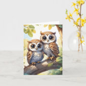 Aquarel Cute Kawaii Chibi Uilen Lege Groet  Kaart (Gele Bloem)