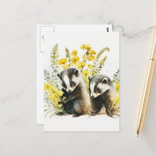 Aquarel Das Briefkaart (Voorkant / Achterkant in situ)