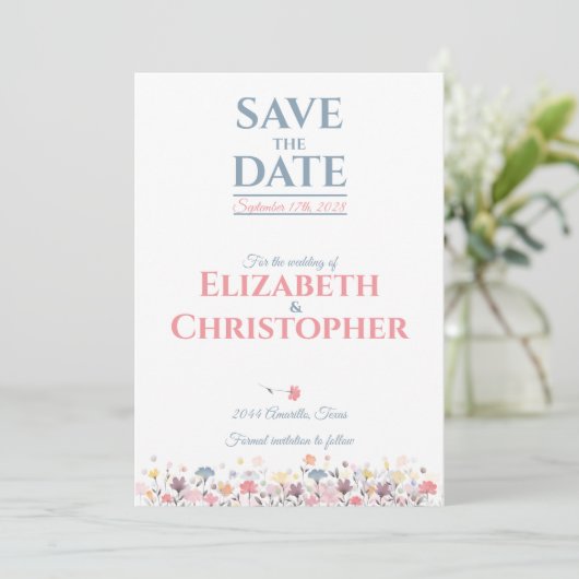 Aquarel Delicate Bloemen Bewaar De Datum Save The Date (Staand voorkant)