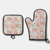 Aquarel delicate bloemen.  ovenwant & pannenlap set (Voorkant)