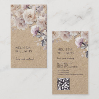 Aquarel Delicate Rozen | Qr Code Rustiek Visitekaartje