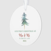 Aquarel Dennenbomen Onze Eerste Kerst Vakantie Ornament (voorkant)
