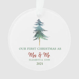 Aquarel Dennenbomen Onze Eerste Kerst Vakantie Ornament