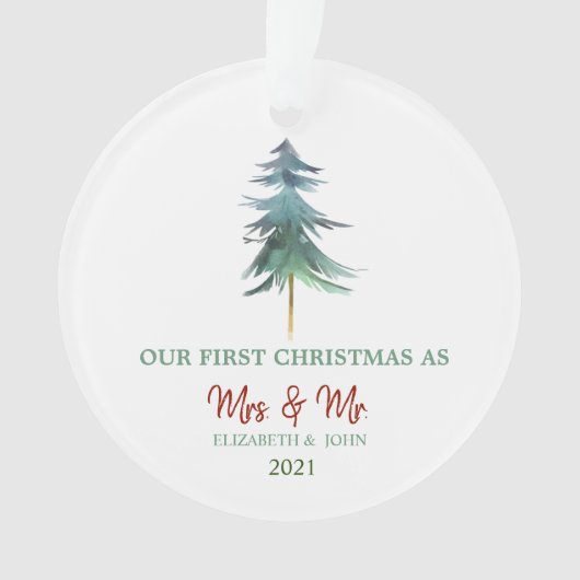 Aquarel Dennenbomen Onze Eerste Kerst Vakantie Ornament (voorkant)