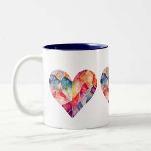Aquarel diamanten hart voor een heerlijk tweekleurige koffiemok