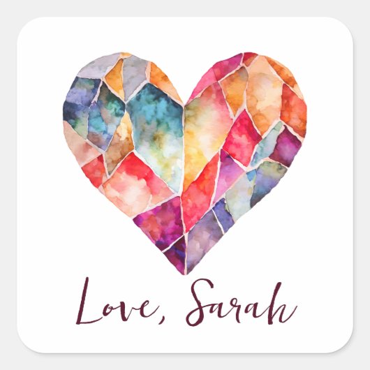 Aquarel diamanten hart voor een heerlijk vierkante sticker (Voorkant)