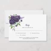 Aquarel Diep Paarse Rozen Groene Bladeren RSVP (Voorkant)