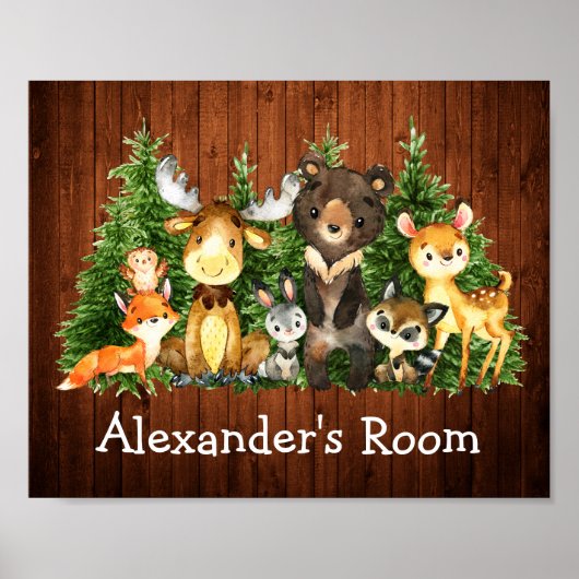 Aquarel Dieren in het Bos Houten Bos Bomen Poster (Voorkant)