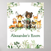 Aquarel Dieren in het Bos met Boog en Groene Plant Poster (Voorkant)