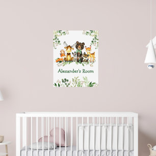 Aquarel Dieren in het Bos met Boog en Groene Plant Poster