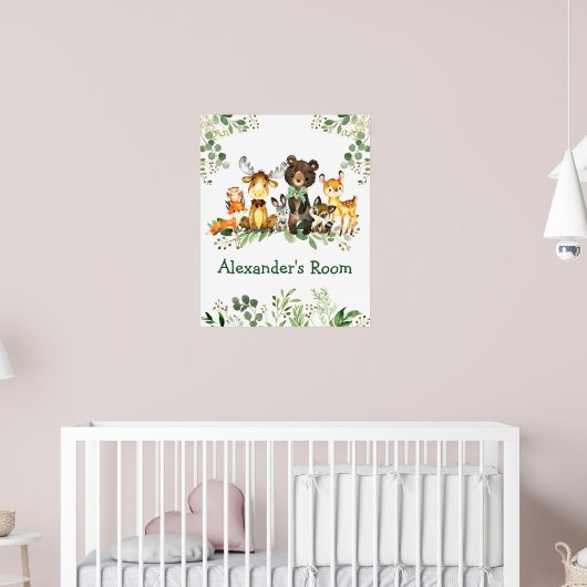 Aquarel Dieren in het Bos met Boog en Groene Plant Poster (Kinderkamer 2)