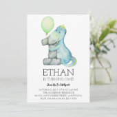 Aquarel Dinosaurus 1e Verjaardagsfeest Uitnodiging (Staand voorkant)