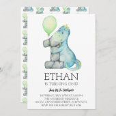 Aquarel Dinosaurus 1e Verjaardagsfeest Uitnodiging (Voorkant / Achterkant)