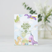 Aquarel Dinosaurus Verjaardagsuitnodiging Postkaar Briefkaart (Staand voorkant)