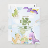 Aquarel Dinosaurus Verjaardagsuitnodiging Postkaar Briefkaart (Voorkant / Achterkant)