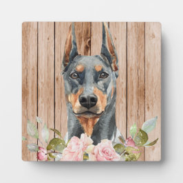 Aquarel Dobermann & Bloemen Fotoplaat