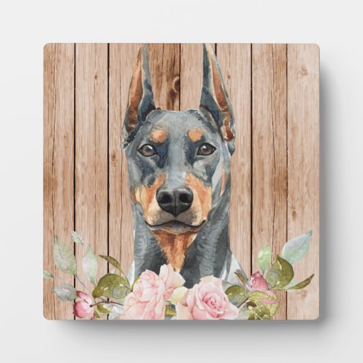 Aquarel Dobermann & Bloemen  Fotoplaat (Voorkant)