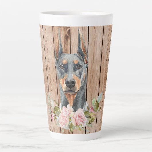 Aquarel Dobermann & Bloemen Latte Mok (Voorkant)