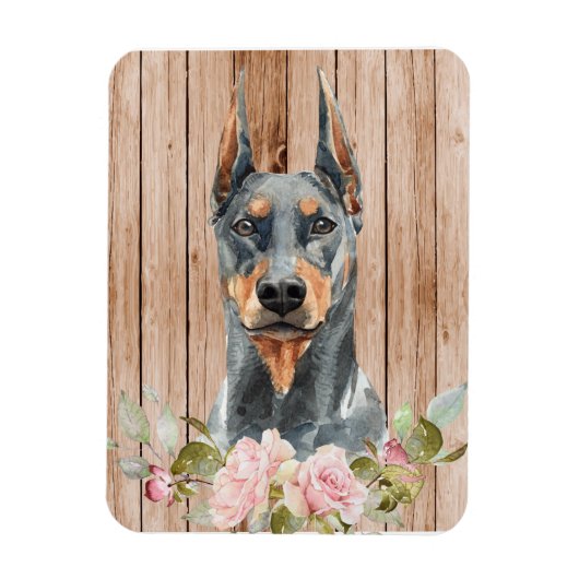 Aquarel Dobermann & Bloemen Magneet (Verticaal)