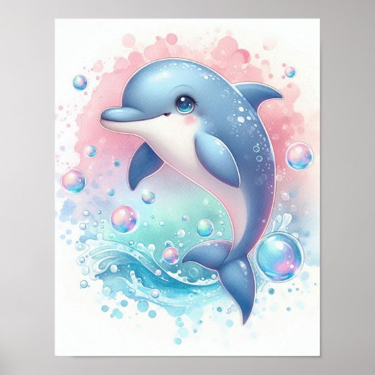 Aquarel Dolfijn Poster (Voorkant)