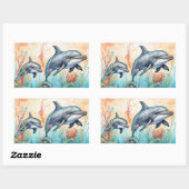 Aquarel dolfijnen kunstprint rechthoekige sticker (Vel)