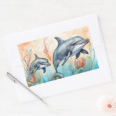 Aquarel dolfijnen kunstprint rechthoekige sticker (Envelop)