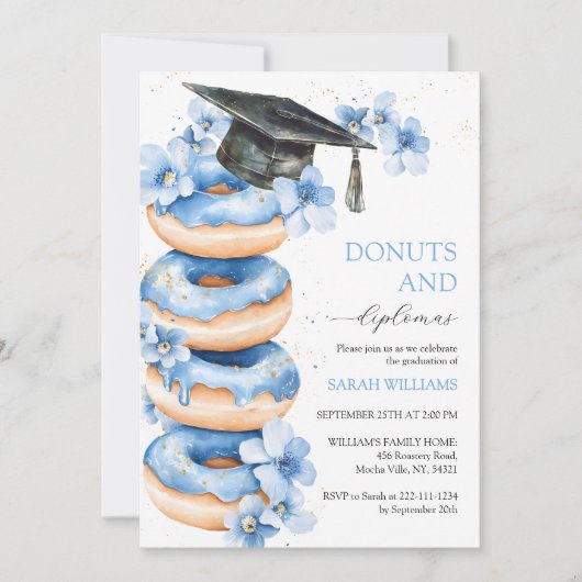 Aquarel Donuts en Diploma's Afstudeerfeest Kaart (Voorkant)