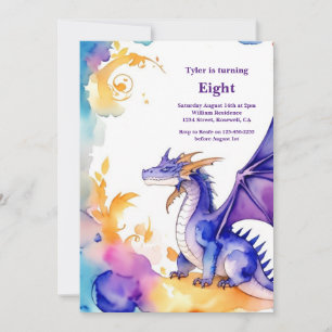 Aquarel Draak Verjaardagsuitnodiging Kaart