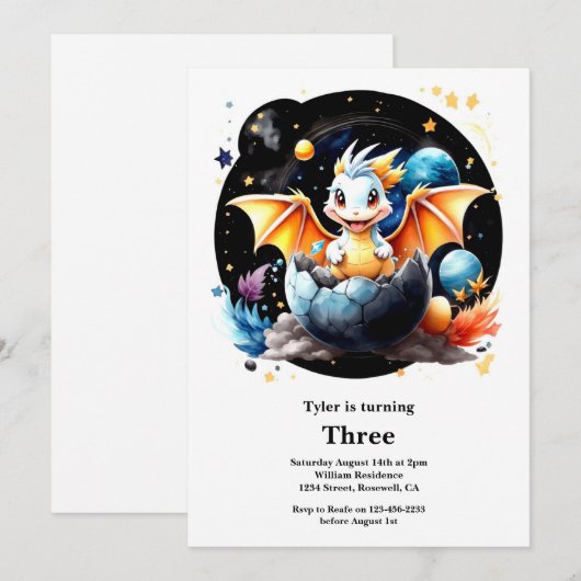 Aquarel Draak Verjaardagsuitnodiging Kaart (Voorkant / Achterkant)