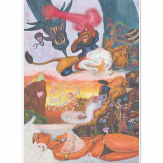 Aquarel Dragon Fantasy Eros rijden Leeuwin Sticker (Voorkant)