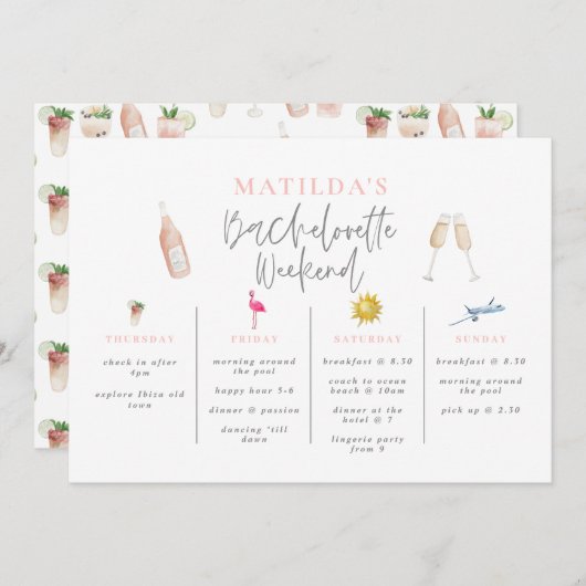 Aquarel drankjes bachelorette weekendprogramma kaart (Voorkant / Achterkant)