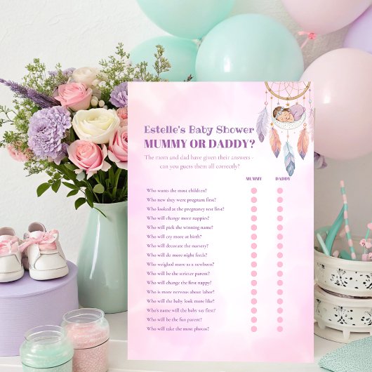 Aquarel Dreaatcher Baby shower MoM Dad spel Poster