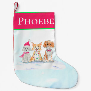 Aquarel Drie Schattige Honden Klaar Voor Kerstmis Kleine Kerstsok