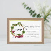 Aquarel Druiven Wijnstokken Houten Krans Kraft Bru RSVP Kaartje (Staand voorkant)