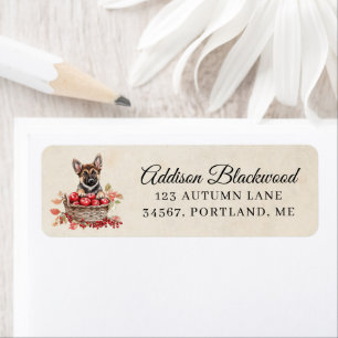 Aquarel Duitse Herderspuppy met Rode Appels Etiket