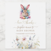 Aquarel Easter Wildflower Bunny Baby shower Wijn Etiket (Enkel label)