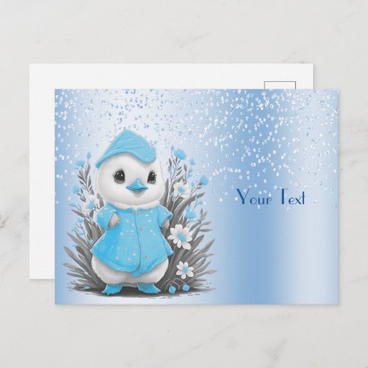 Aquarel Eend Blauwe Bloemen Briefkaart (Voorkant / Achterkant)