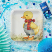 Aquarel Eend in Overall en Sjaal Papieren Bordje (Feest)