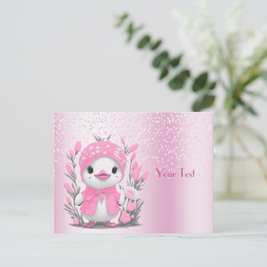 Aquarel Eend Roze Bloemen Ansichtkaart Briefkaart (Staand voorkant)