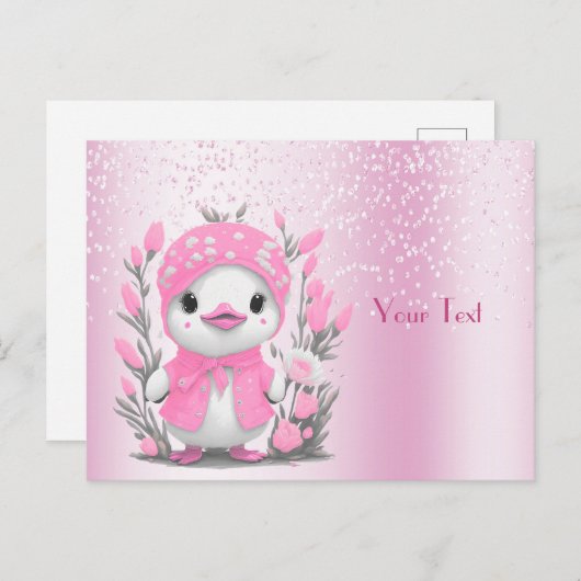 Aquarel Eend Roze Bloemen Ansichtkaart Briefkaart (Voorkant / Achterkant)