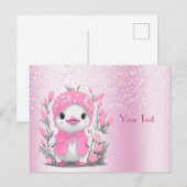 Aquarel Eend Roze Bloemen Briefkaart (Voorkant / Achterkant)