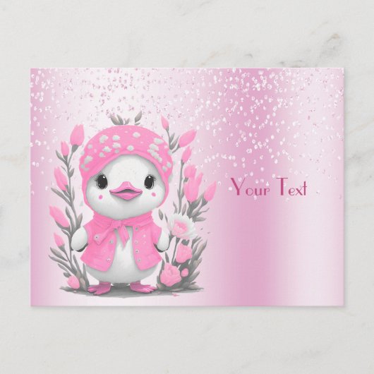 Aquarel Eend Roze Bloemen Briefkaart (Voorkant)