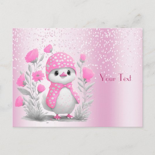 Aquarel Eend Roze Bloemige Postkaart (Voorkant)